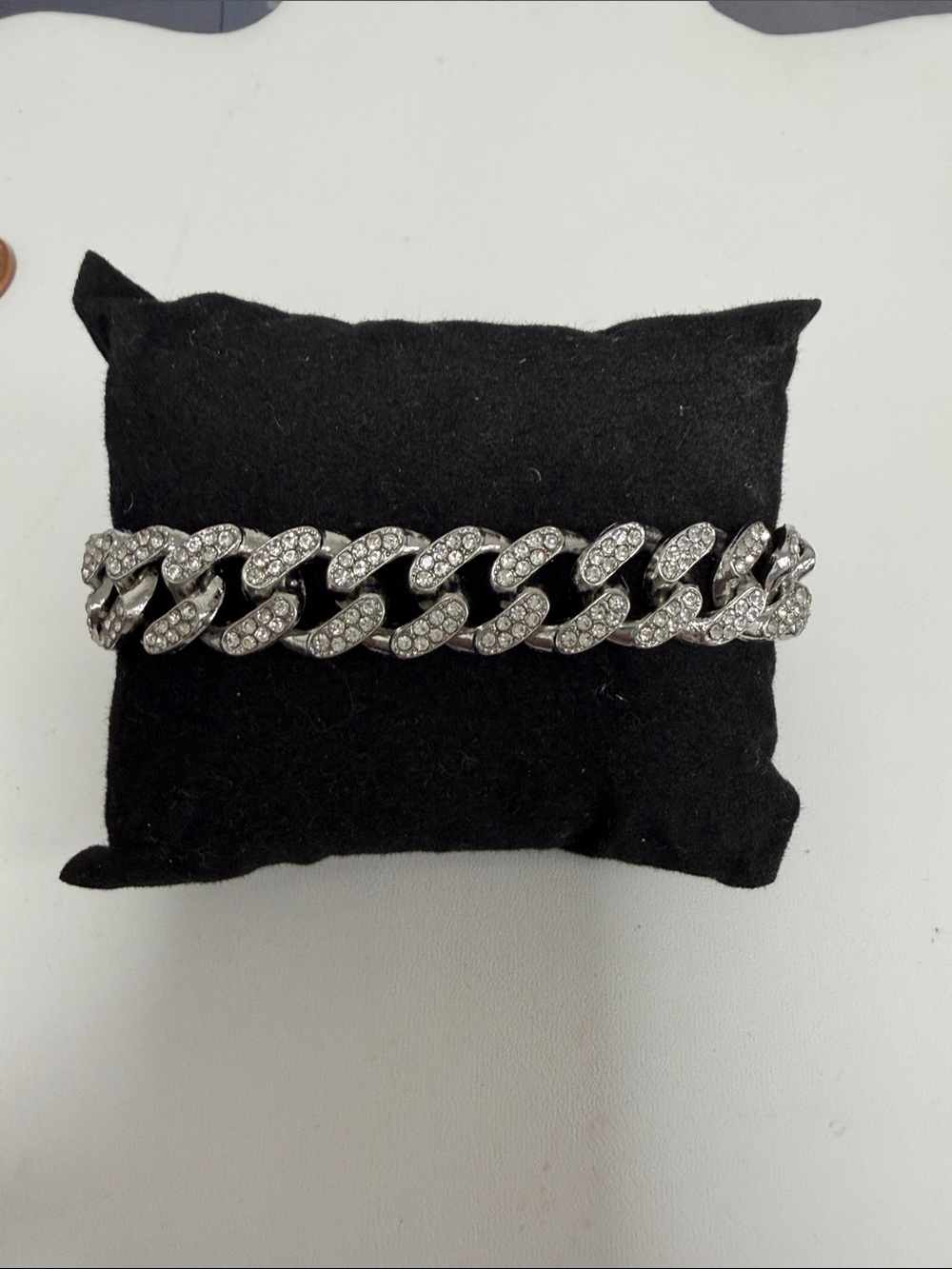 Rhinestone Cuban Link Bracelet - Silver Tone